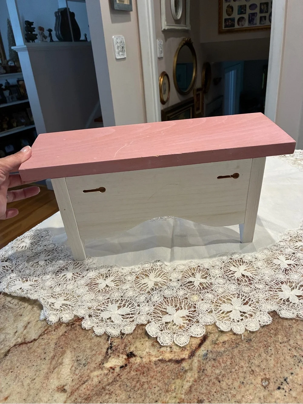 Hand-Painted Pink and White Floral Wood Shelf